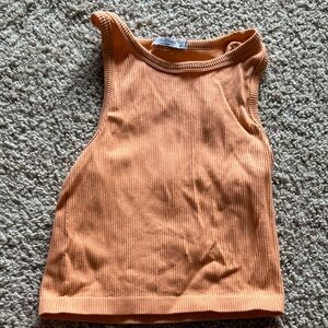 Ribbed Orange Tank Top - Women's Sleeveless Crop